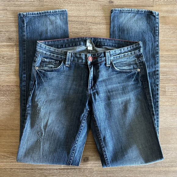 Armani Exchange Jeans Womans Size 4 Low Rise Straight Leg Distressed Denim - Picture 4 of 13